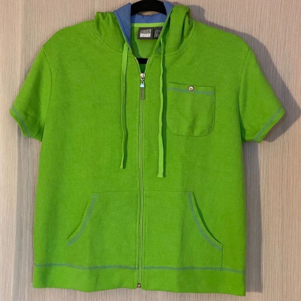 Bill Blass Sport Women's Large Lime Green Short Sleeve Zip Hoodie
